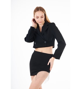 Kruvaze Crop Blazer Ceket (Siyah)