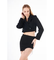 Kruvaze Crop Blazer Ceket (Siyah)