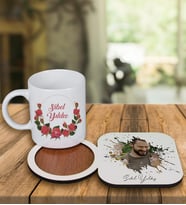 Kişiye Özel Tasarım Kupa Bardak Ve Fotoğraflı Ahşap Bardak Altlığı 99262 (Pembe)