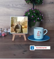 Yazı İşleri Müdürü Fotoğraflı Dekoratif Taş, Ahşap Altlıklı Türk Kahvesi Fincanı Hediye (Model 5)
