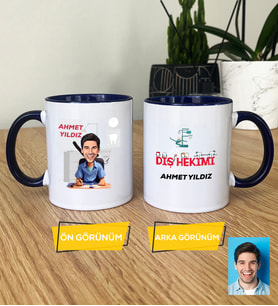 Kişiye Özel Karikatürlü Diş Hekimi Hediye Kupa Bardak Erkek Diş Hekimine Tıp Bayramı Hediyesi (Lacivert)