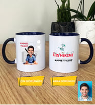 Kişiye Özel Karikatürlü Diş Hekimi Hediye Kupa Bardak Erkek Diş Hekimine Tıp Bayramı Hediyesi (Lacivert)