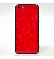 iPhone 5 Kılıf Mermer Desenli Marbel Cam Silikon Kılıf (Kırmızı)