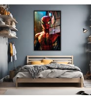 Metal Çerçeveli Temperli Cam Tablo Film Karakteri Spider Man (Siyah)