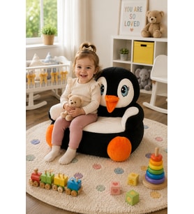 Özgüner Oyuncak Penguen Peluş Bebek - Çocuk Koltuğu %100 Yerli (Beyaz - Siyah - Turuncu)