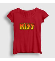 Presmono Kadın Sarı Logo Kiss T-Shirt 91297tt (Kırmızı)