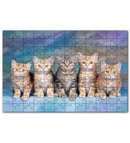 Cakapuzzle Mavi Zeminde Oturan Sarmanlar ve Tekir Puzzle Yapboz MDF (Ahşap) (255 Parça)