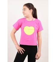 Toontoy Kız Çocuk Tnty Kalp Baskılı Tişört (Fuşya)