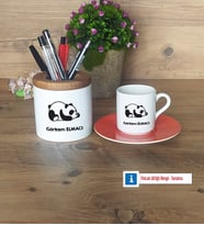 Uykucu Panda Hediyeleri Türk Kahvesi Fincanı Kırmızı, Kalemlik Kişiye Özel Hediye (Model 6)