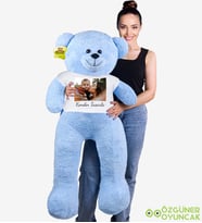 130 cm Kendin Tasarla Tişörtlü Pelüş Ayıcık (%100 Yerli) (Mavi)