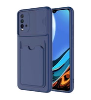 Xiaomi Poco M3 Kılıf Deri Görünümlü Kartlıklı Kamera Korumalı Silikon (Lacivert)