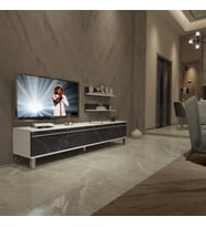 Decoraktiv Eko 4 Mdf Std Krom Ayaklı Tv Ünitesi Tv Sehpası (Beyaz - Siyah Mermer)