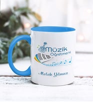 Müzik Öğretmeni Tasarımlı Kişiye Özel Kupa Bardak (Mavi)