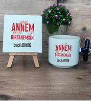 Annem Birtanemsin Hediye Seti Kupa Bardak T Kulplu ve Dekoratif Taş Anneye Doğum Günü Anneler Günü Hediyesi (Model 2)