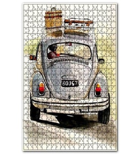 Cakapuzzle Mavi Vosvos ve Tavanında Valizler Suluboya Puzzle Yapboz MDF (Ahşap) (500 Parça)