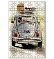 Cakapuzzle Mavi Vosvos ve Tavanında Valizler Suluboya Puzzle Yapboz MDF (Ahşap) (500 Parça)