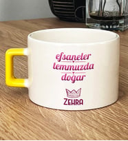 Kişiye Özel Yengeç Aslan Burcu Hediye Lüks Fincan Doğum Günü Hediyesi (Sarı)