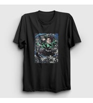Presmono Unisex Beyaz Sword Tanjiro Kamado Anime Demon Slayer Kimetsu No Yaiba T-Shirt 307708tt (Siyah)