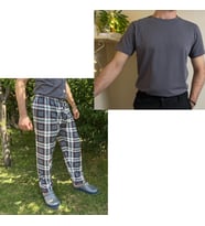 Regular Fit Alt Ekose Pamuklu Örme Bisiklet Yaka Erkek Pijama Takımı (Antrasit)