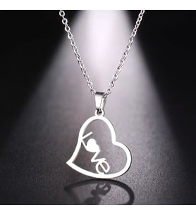 Kişiye Özel 925 Ayar Gümüş Love Kalp Kolye (Gümüş)