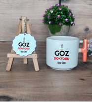 Göz Doktoru Hediye Seti Kupa Bardak T Kulplu ve Anahtarlık Tıp Bayramı Hediyesi (Model 7)