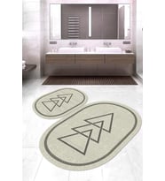 Dijital Baskılı Kaymaz Taban Yıkanabilir Oval 2'li Klozet Takımı Banyo Paspası NOKZ-SD-1063 (Krem)