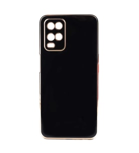 Oppo A54 4G Kılıf Kamera Korumalı Altın Kenar Tasarım Silikon (Siyah)