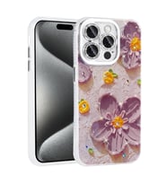 Apple iPhone 14 Pro Max Kılıf Çiçek Desenli Parlak Taşlı Sert Silikon Zore Garden Kapak (Mor)