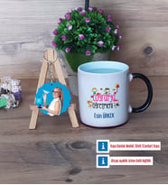 Coğrafya Öğretmeni Kupa Bardak Beyaz ve Fotoğraflı Ahşap Anahtarlık Hediye (Model 9)