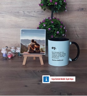 Eşe Hediye Fotoğraflı Dekoratif Taş, Kupa Bardak Beyaz Hediye (Model 11)