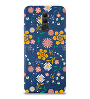 Huawei Mate 20 Lite Uyumlu Lansman Kılıf Çiçek Tasarımlı İçi Kadife  Kapak (Lacivert)