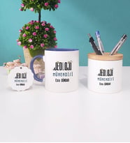 Jeoloji Mühendisi Kupa Bardak Kırmızı Kalemlik ve Anahtarlık (Model 2)
