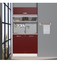 Decoraktiv Mini 90YT MDF Hazır Mutfak Dolabı - Tezgah Dahil - Naturel Ceviz (Bordo)