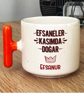 Kişiye Özel Efsaneler Kasımda Doğar Hediye T Kupa Bardak Doğum Günü Hediyesi (Turuncu)