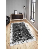 Dijital Baskılı Yıkanabilir Kaymaz Modern Renkli Salon Halısı Mutfak Halısı Yolluk ND-HY-1252 (Siyah)