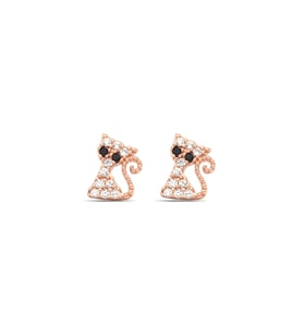 Kadın Kedi Tasarım 925 Ayar Gümüş Küpe (Rose)