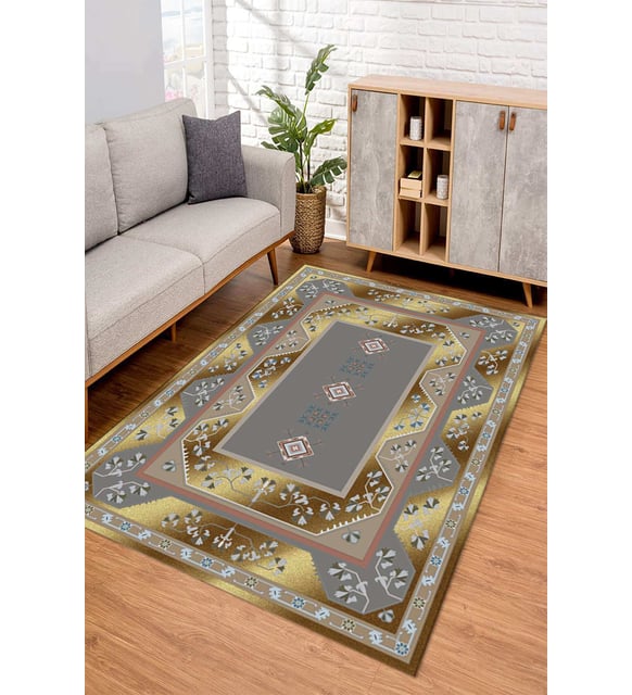 Dijital Kaymaz Taban Yıkanabilir Renkli Salon Halısı Mutfak Halısı Yolluk ND-SD-609 (Gold)