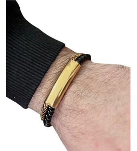 2Li Çelik ve Boncuk Detaylı Erkek Bileklik 23 cm (Gold)