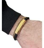2Li Çelik ve Boncuk Detaylı Erkek Bileklik 23 cm (Gold)
