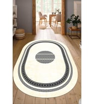 Dijital Baskılı Kaymaz Taban Yıkanabilir Oval Salon Halısı Mutfak Halısı Yolluk NDO-SD-1081 (Krem)
