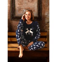 Nisanca Kışlık Kadın Polar Pijama Takımı - Yılbaşı Pijaması (Lacivert)