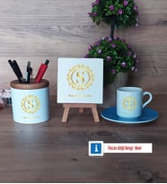 Gold Baş Harf Hediye Seti Dekoratif Taş, Kalemlik, Ahşap Altlıklı Türk Kahvesi Fincanı Hediye (Model 5)
