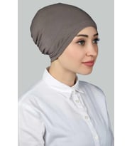 Hazır Pratik Geçmeli Lastikli Tesettür Bone (Koyu Vizon)