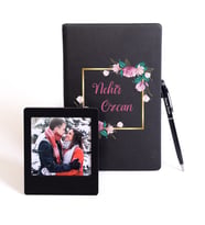 İsminize Özel Deri Defter & Metal Tükenmez Kalem + Ahşap Çerçeve (Model 1)