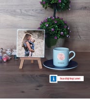 Anneye Doğum Günü Hediyesi Fotoğraflı Dekoratif Taş, Ahşap Altlıklı Türk Kahvesi Fincanı Hediye (Model 4)