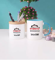 Otomotiv Mühendisi Kupa Bardak Lacivert ve Kalemlik (Model 2)