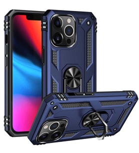 Uyumlu Model Apple iPhone 13 Pro Kılıf Yüzüklü Zırh Tank Vega (Mavi)