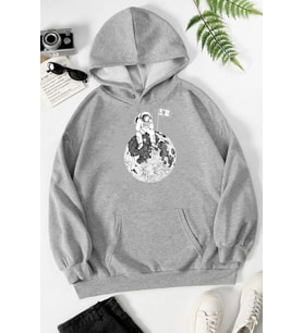 Unisex Astronot Baskılı Sweatshirt (Gri)