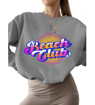 3 iplik şardonlu Plaj kulübü logosu Baskılı kalın Bej Sweatshirt erkek bisiklet yaka unisex (Gri)