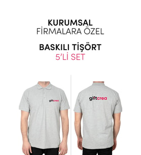 Kurumsal Firmalara Özel Baskılı Tişört - Özelleştirilebilir 5'li Tişört Seti - Polo Yaka (Gri)